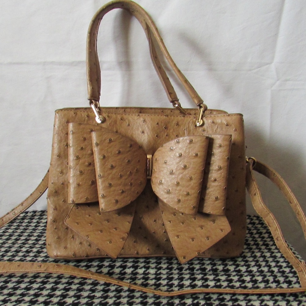 Like Dreams Zena Faux Ostrich Vegan Leather Bow Tie Bag